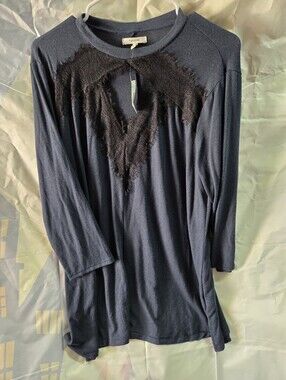 Maurices Dark Navy Fringe-Trim Long Sleeve Tunic